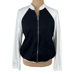Cupio Knit Bomber Jacket Black White Size M Medium Full Zip Women's (READ)